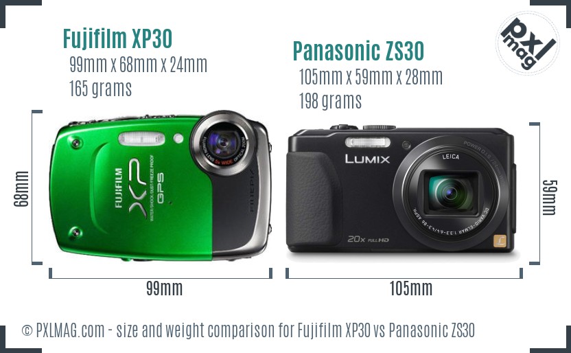 Fujifilm XP30 vs Panasonic ZS30 size comparison