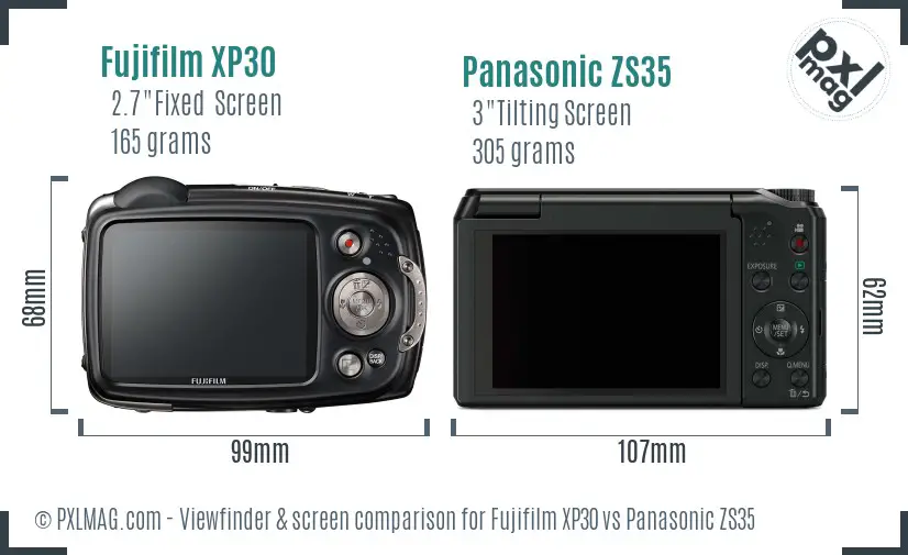 Fujifilm XP30 vs Panasonic ZS35 Screen and Viewfinder comparison