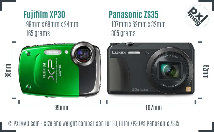 Fujifilm XP30 vs Panasonic ZS35 size comparison