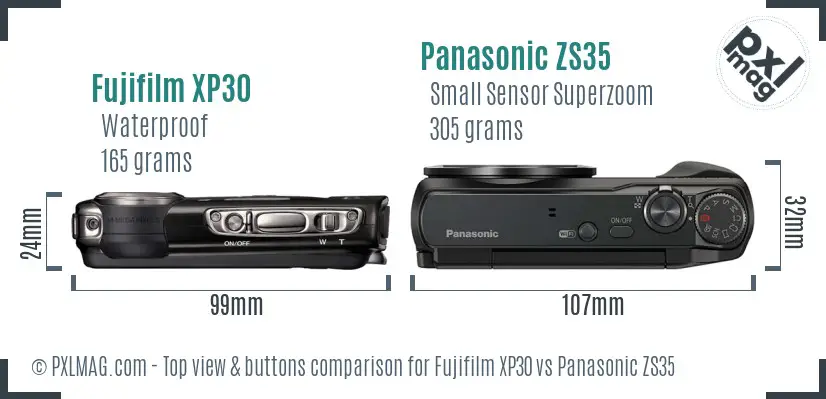 Fujifilm XP30 vs Panasonic ZS35 top view buttons comparison