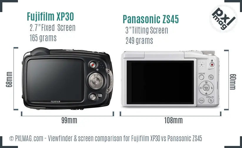 Fujifilm XP30 vs Panasonic ZS45 Screen and Viewfinder comparison