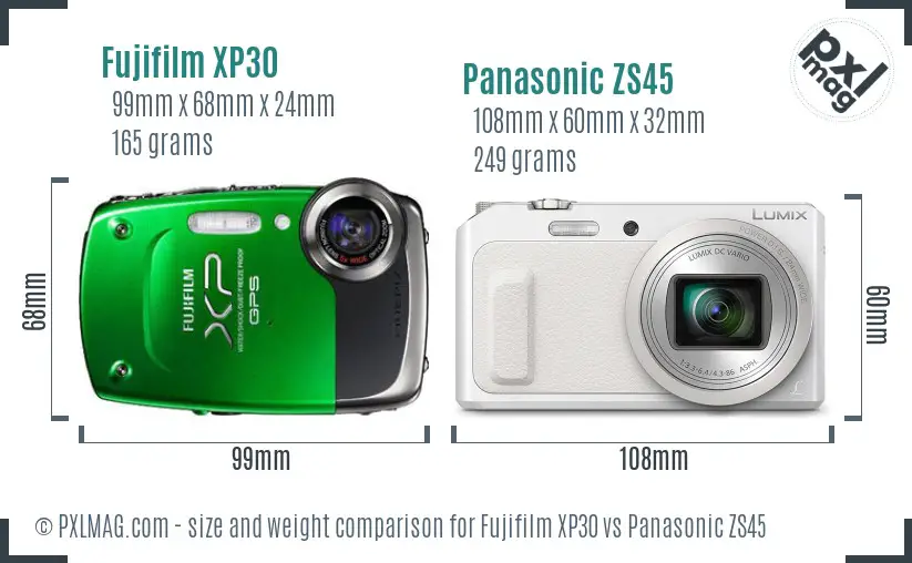 Fujifilm XP30 vs Panasonic ZS45 size comparison