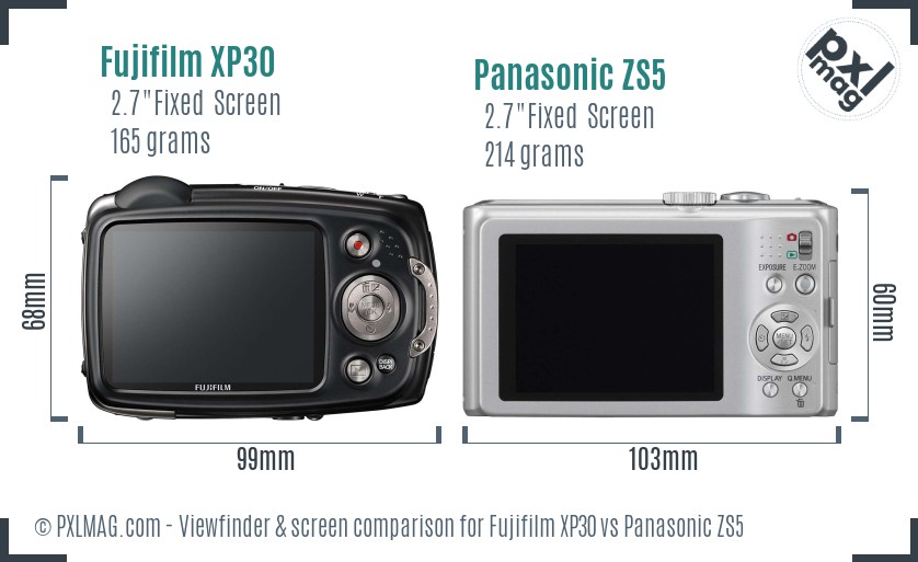 Fujifilm XP30 vs Panasonic ZS5 Screen and Viewfinder comparison