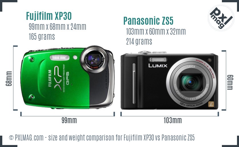 Fujifilm XP30 vs Panasonic ZS5 size comparison Fujifilm XP30 vs Panasonic ZS5 size comparison