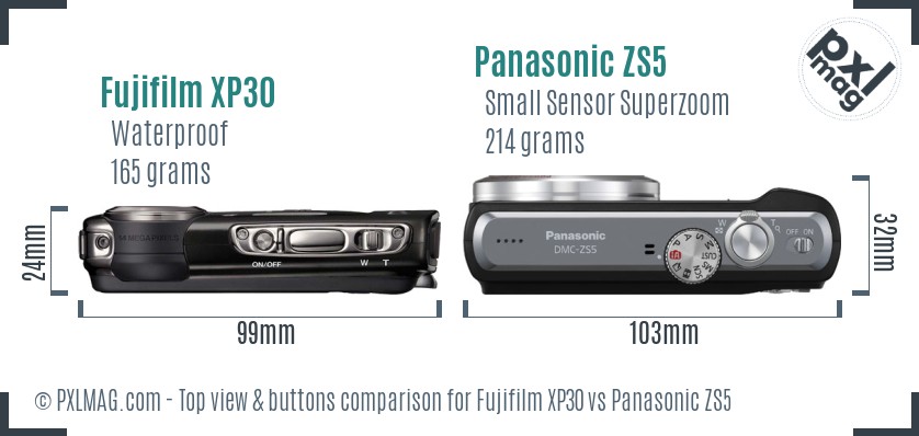 Fujifilm XP30 vs Panasonic ZS5 top view buttons comparison