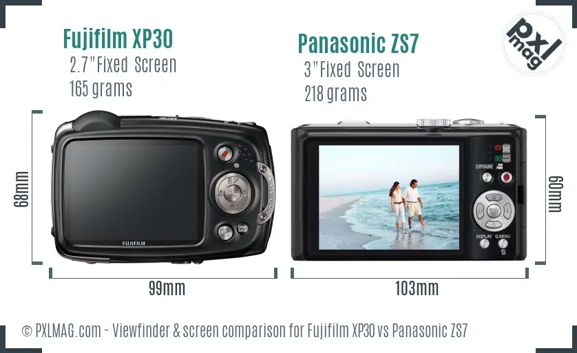 Fujifilm XP30 vs Panasonic ZS7 Screen and Viewfinder comparison