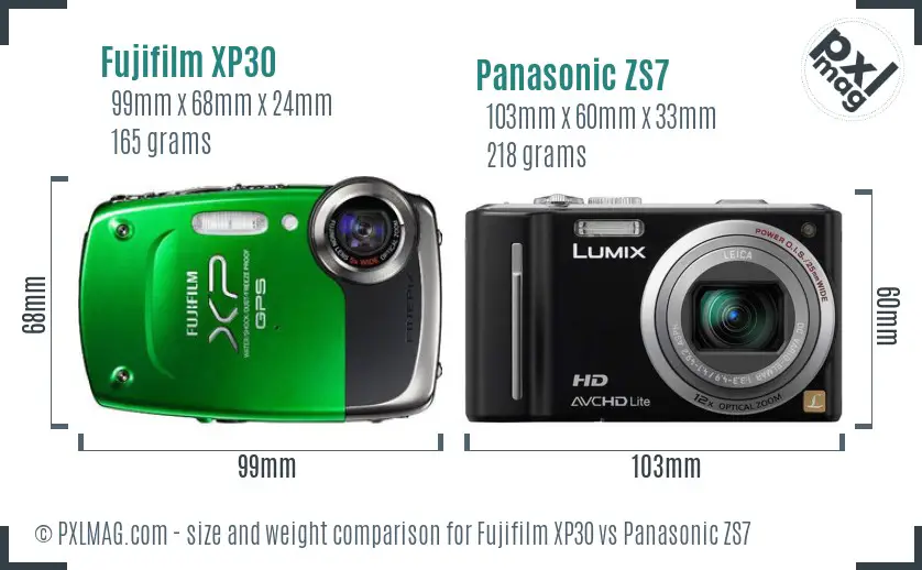 Fujifilm XP30 vs Panasonic ZS7 size comparison