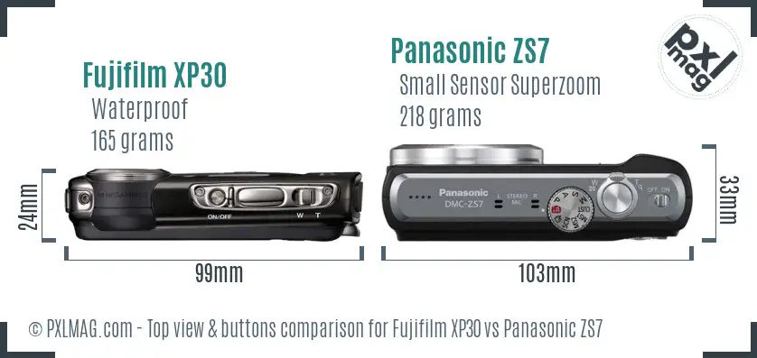 Fujifilm XP30 vs Panasonic ZS7 top view buttons comparison