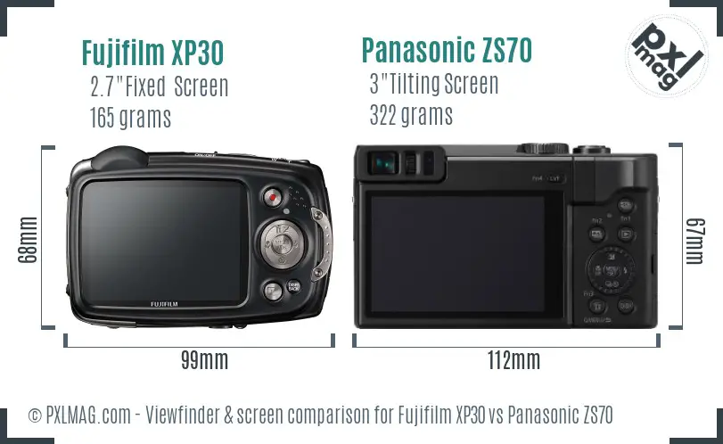 Fujifilm XP30 vs Panasonic ZS70 Screen and Viewfinder comparison