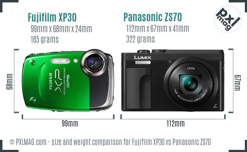 Fujifilm XP30 vs Panasonic ZS70 size comparison