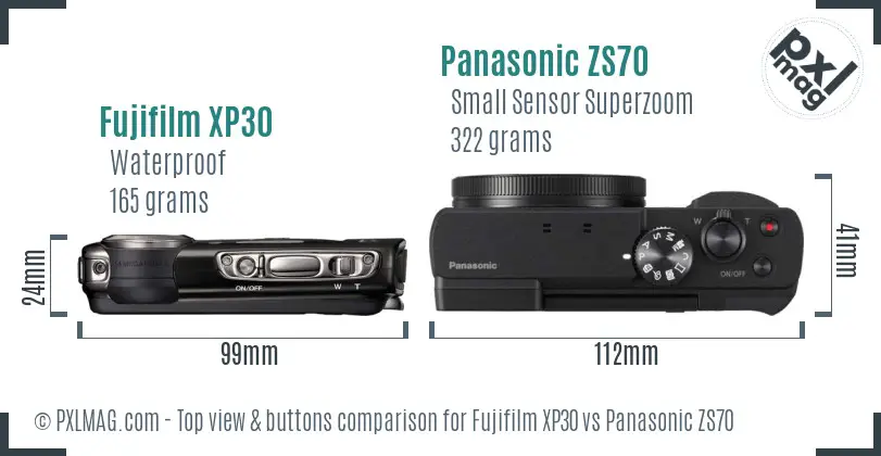 Fujifilm XP30 vs Panasonic ZS70 top view buttons comparison