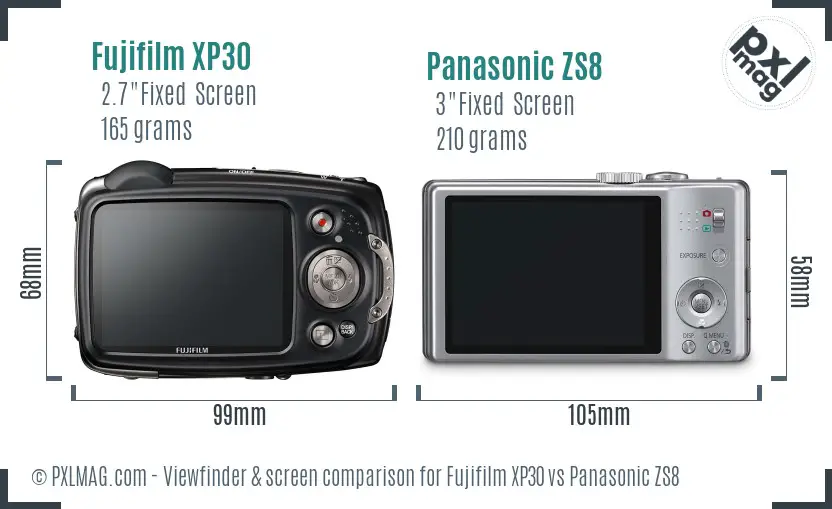 Fujifilm XP30 vs Panasonic ZS8 Screen and Viewfinder comparison