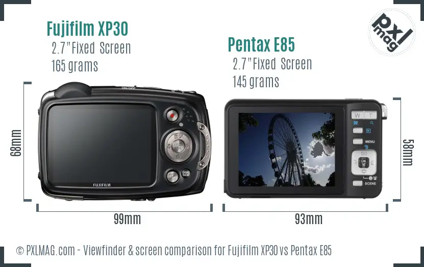 Fujifilm XP30 vs Pentax E85 Screen and Viewfinder comparison