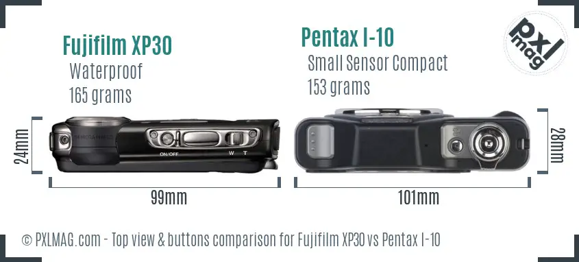 Fujifilm XP30 vs Pentax I-10 top view buttons comparison Fujifilm XP30 vs Pentax I-10 top view buttons comparison