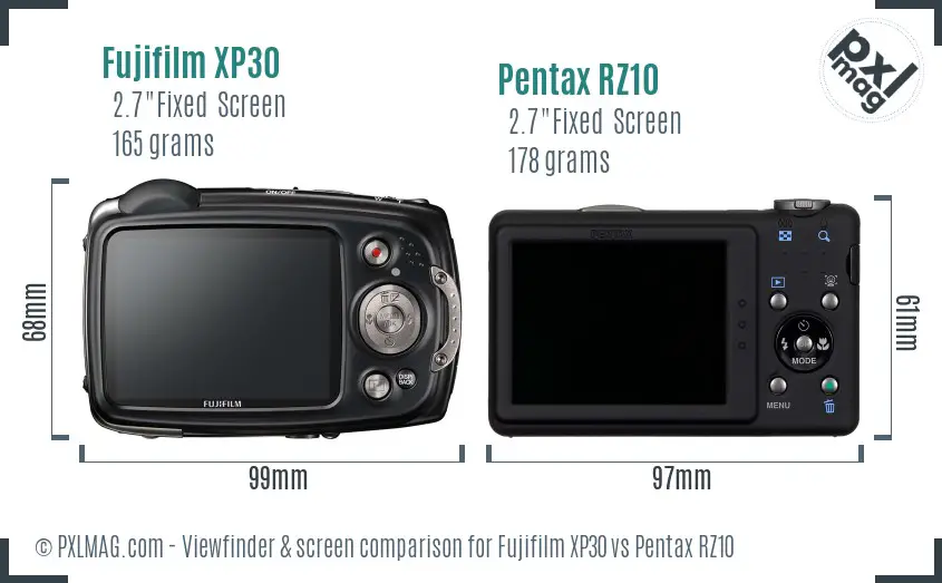 Fujifilm XP30 vs Pentax RZ10 Screen and Viewfinder comparison