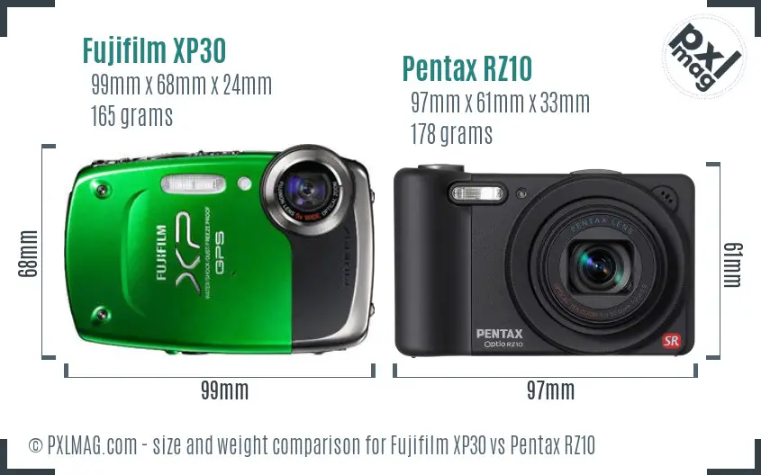 Fujifilm XP30 vs Pentax RZ10 size comparison