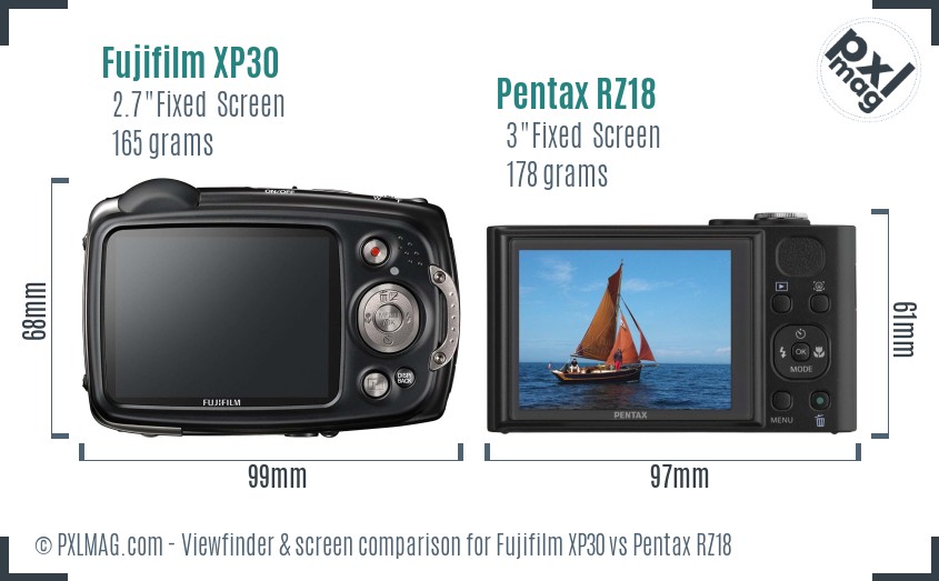 Fujifilm XP30 vs Pentax RZ18 Screen and Viewfinder comparison