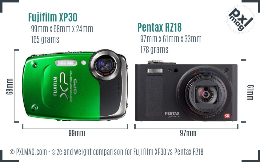 Fujifilm XP30 vs Pentax RZ18 size comparison Fujifilm XP30 vs Pentax RZ18 size comparison
