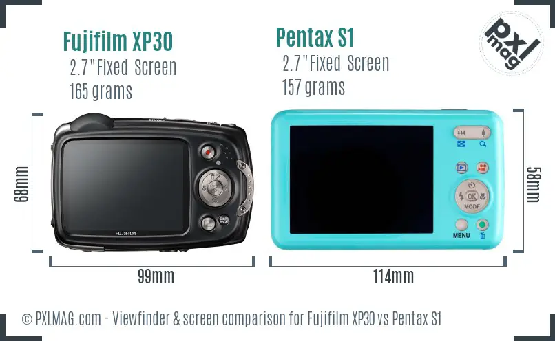 Fujifilm XP30 vs Pentax S1 Screen and Viewfinder comparison