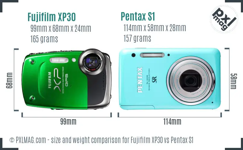 Fujifilm XP30 vs Pentax S1 size comparison