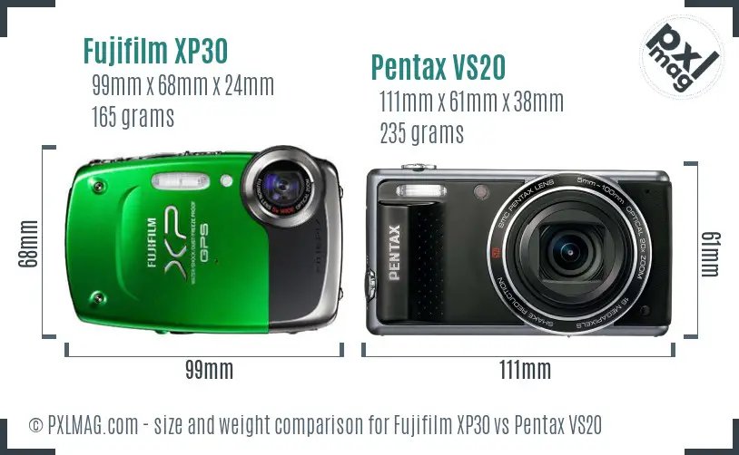 Fujifilm XP30 vs Pentax VS20 size comparison