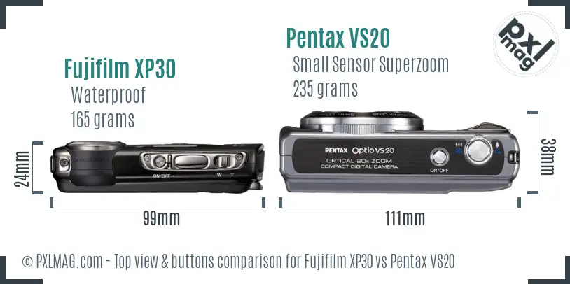 Fujifilm XP30 vs Pentax VS20 top view buttons comparison