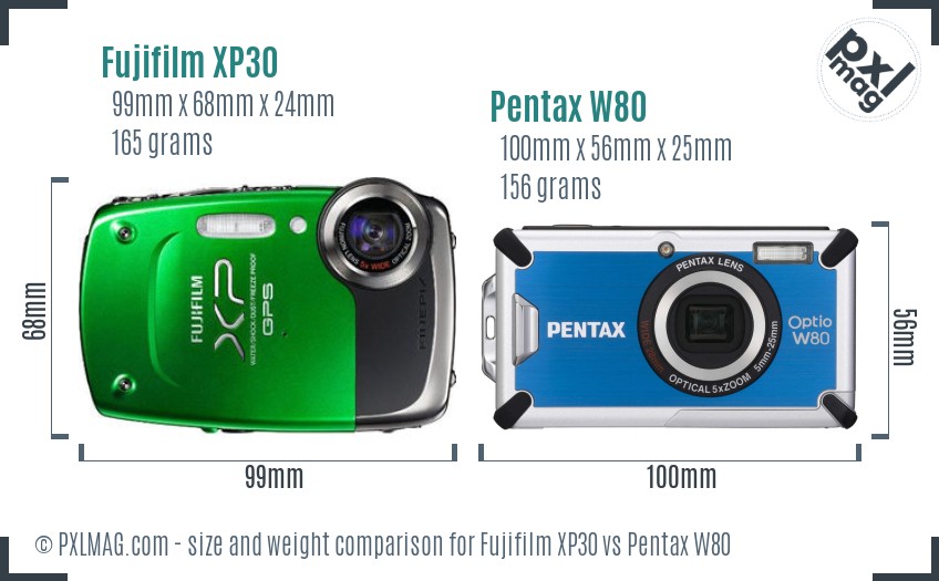 Fujifilm XP30 vs Pentax W80 size comparison