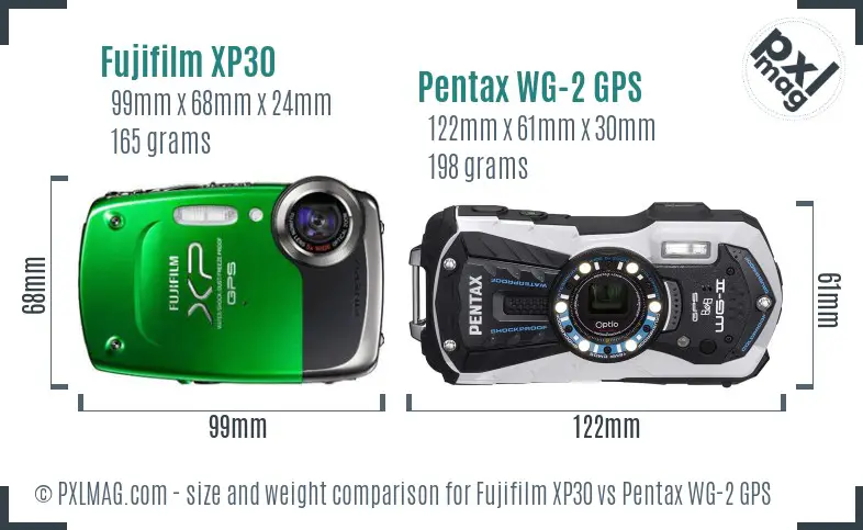 Fujifilm XP30 vs Pentax WG-2 GPS size comparison