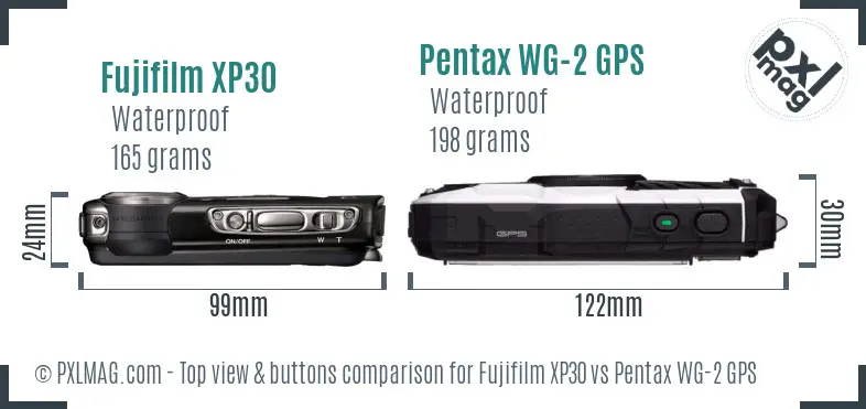 Fujifilm XP30 vs Pentax WG-2 GPS top view buttons comparison