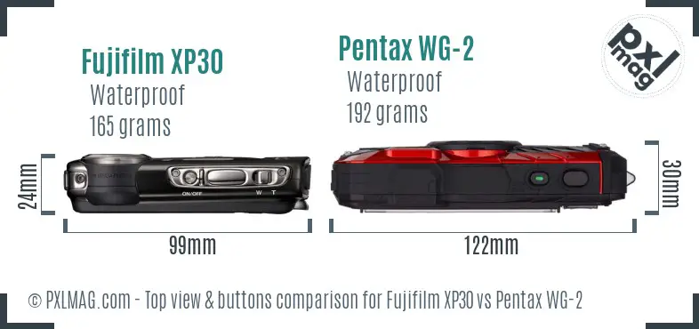 Fujifilm XP30 vs Pentax WG-2 top view buttons comparison Fujifilm XP30 vs Pentax WG-2 top view buttons comparison