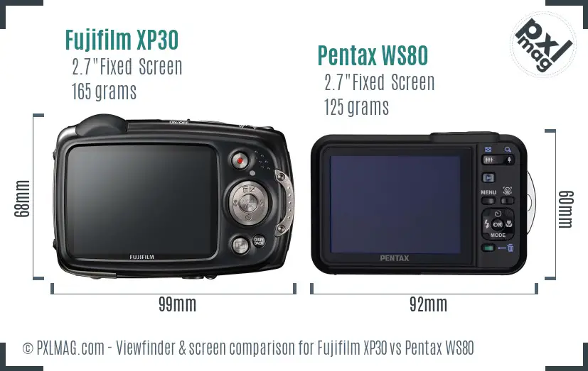 Fujifilm XP30 vs Pentax WS80 Screen and Viewfinder comparison