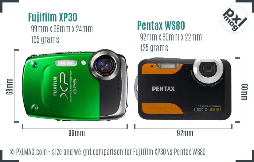 Fujifilm XP30 vs Pentax WS80 size comparison