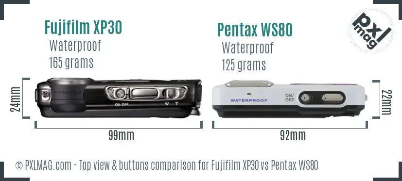 Fujifilm XP30 vs Pentax WS80 top view buttons comparison