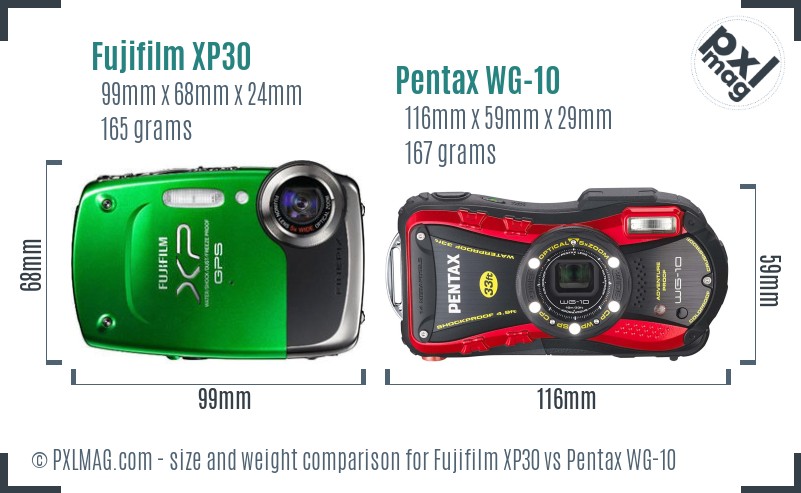 Fujifilm XP30 vs Pentax WG-10 size comparison
