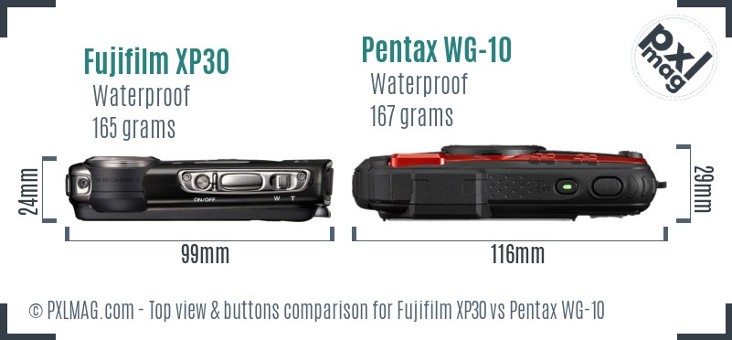 Fujifilm XP30 vs Pentax WG-10 top view buttons comparison