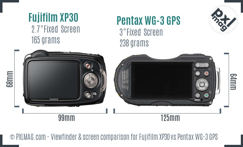Fujifilm XP30 vs Pentax WG-3 GPS Screen and Viewfinder comparison