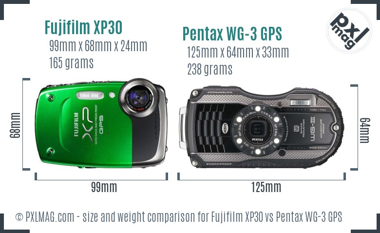 Fujifilm XP30 vs Pentax WG-3 GPS size comparison Fujifilm XP30 vs Pentax WG-3 GPS size comparison