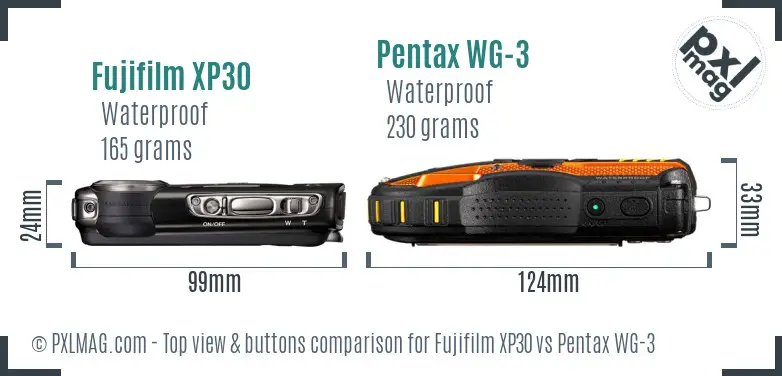 Fujifilm XP30 vs Pentax WG-3 top view buttons comparison Fujifilm XP30 vs Pentax WG-3 top view buttons comparison