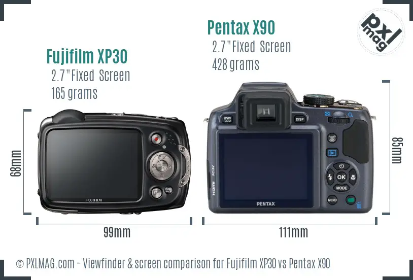 Fujifilm XP30 vs Pentax X90 Screen and Viewfinder comparison Fujifilm XP30 vs Pentax X90 Screen and Viewfinder comparison