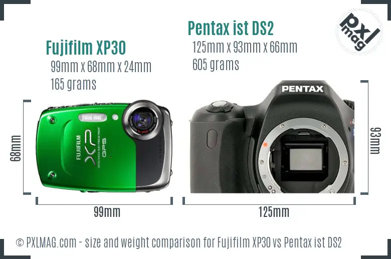 Fujifilm XP30 vs Pentax ist DS2 size comparison
