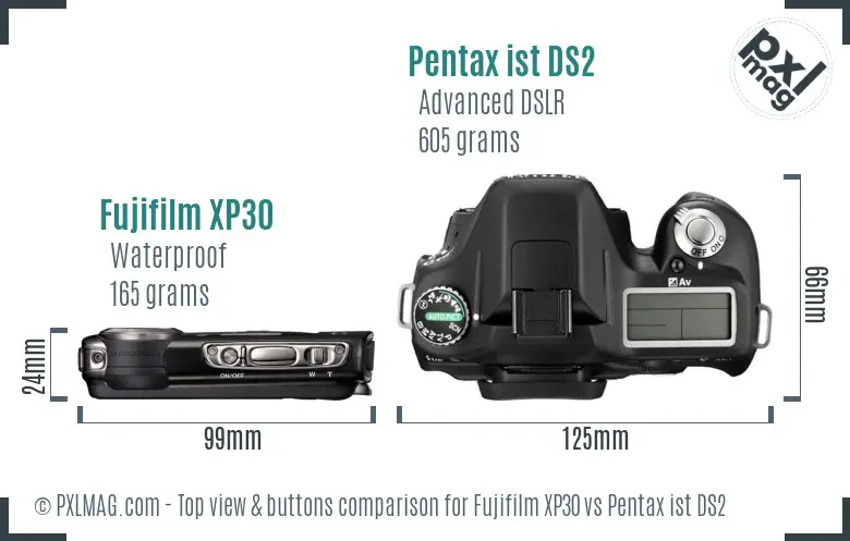 Fujifilm XP30 vs Pentax ist DS2 top view buttons comparison