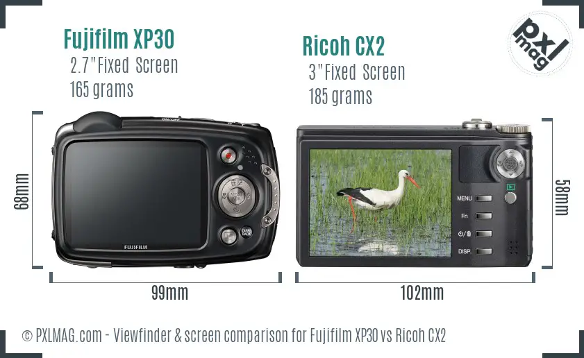 Fujifilm XP30 vs Ricoh CX2 Screen and Viewfinder comparison