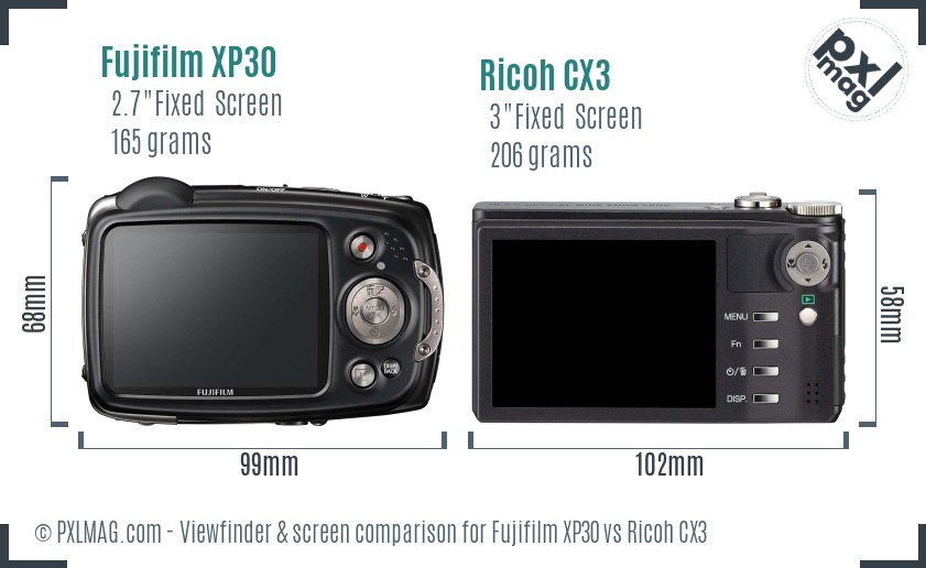 Fujifilm XP30 vs Ricoh CX3 Screen and Viewfinder comparison