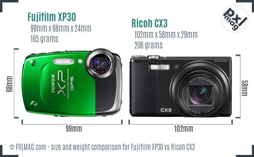 Fujifilm XP30 vs Ricoh CX3 size comparison Fujifilm XP30 vs Ricoh CX3 size comparison