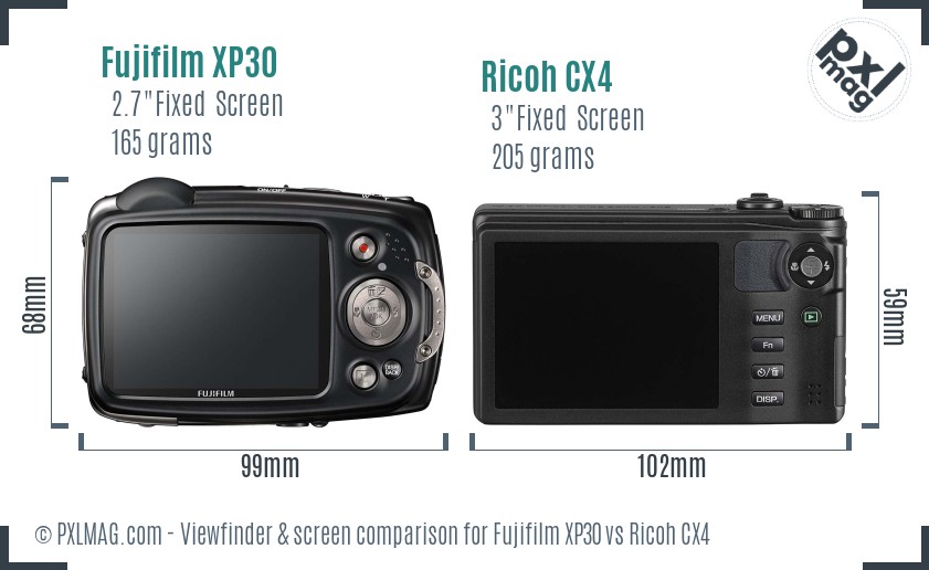 Fujifilm XP30 vs Ricoh CX4 Screen and Viewfinder comparison