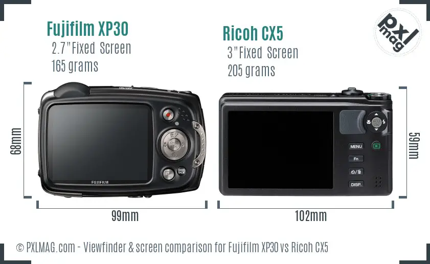 Fujifilm XP30 vs Ricoh CX5 Screen and Viewfinder comparison