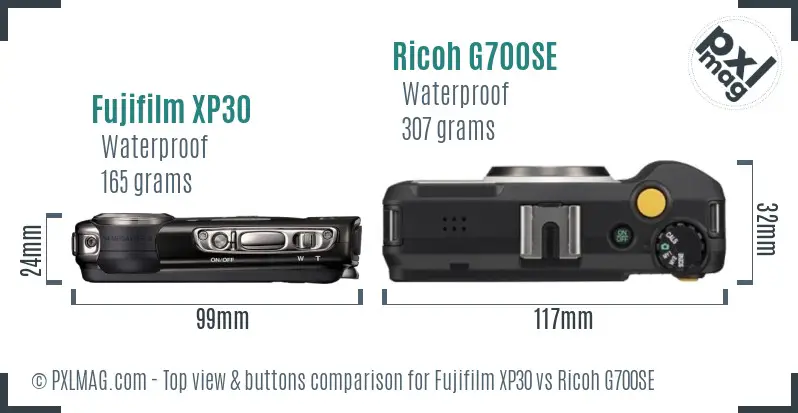 Fujifilm XP30 vs Ricoh G700SE top view buttons comparison