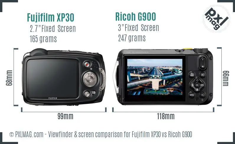 Fujifilm XP30 vs Ricoh G900 Screen and Viewfinder comparison