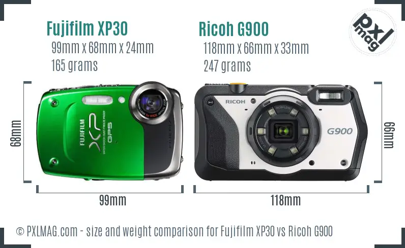 Fujifilm XP30 vs Ricoh G900 size comparison