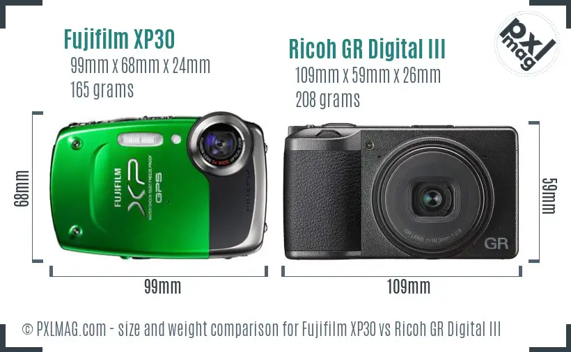 Fujifilm XP30 vs Ricoh GR Digital III size comparison Fujifilm XP30 vs Ricoh GR Digital III size comparison